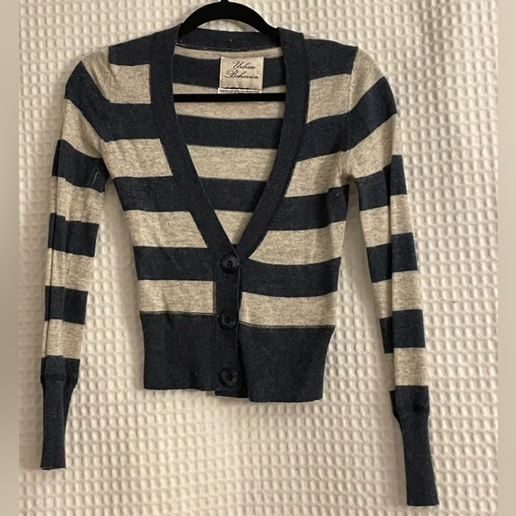 Urban Behavior Blue and gray stripped cardigan sweater. - Picture 3 of 6
